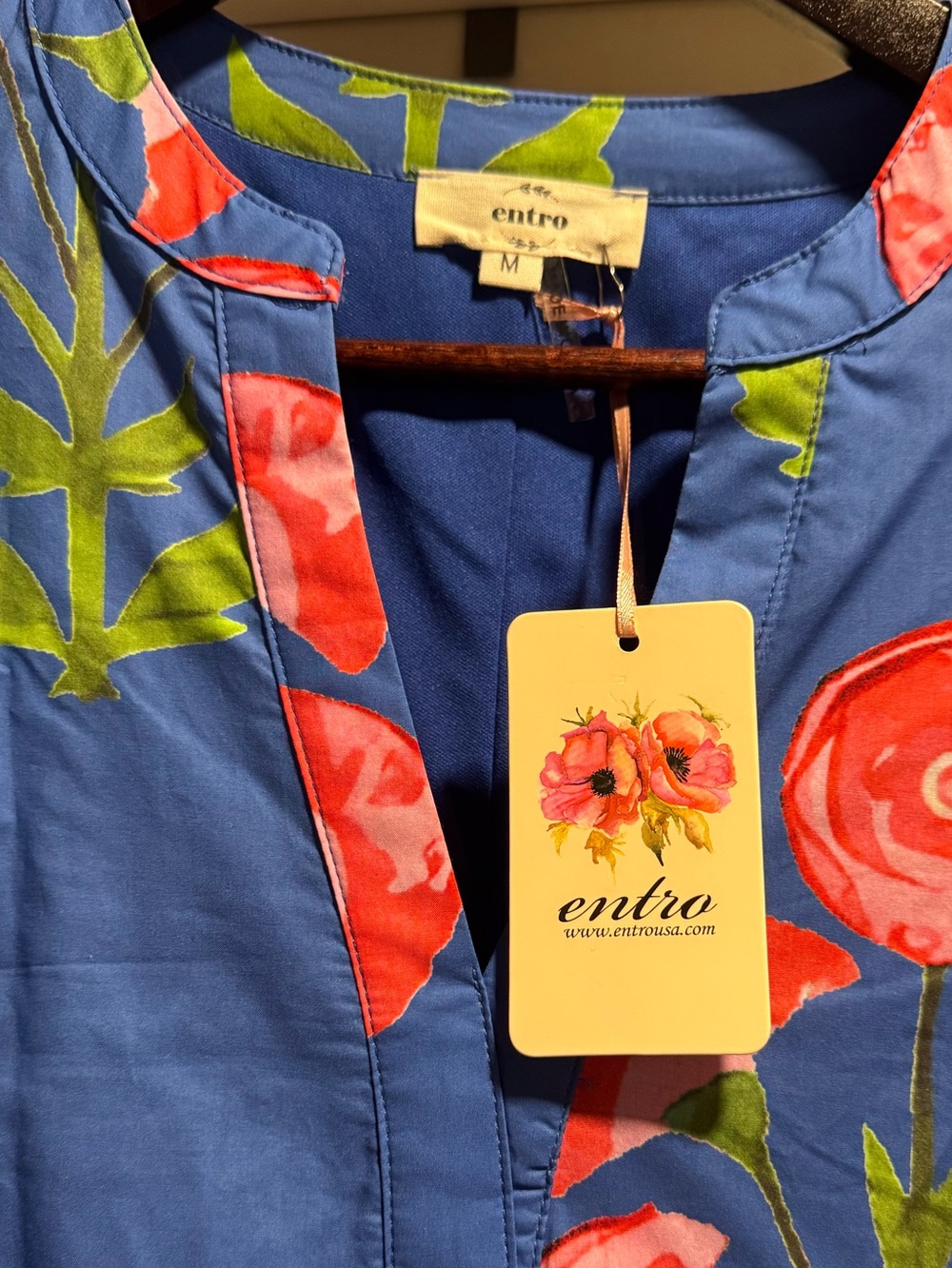 NWT Entro Blue Floral Puff-Sleeve Mini Dress Size Medium - Picture 6 of 6